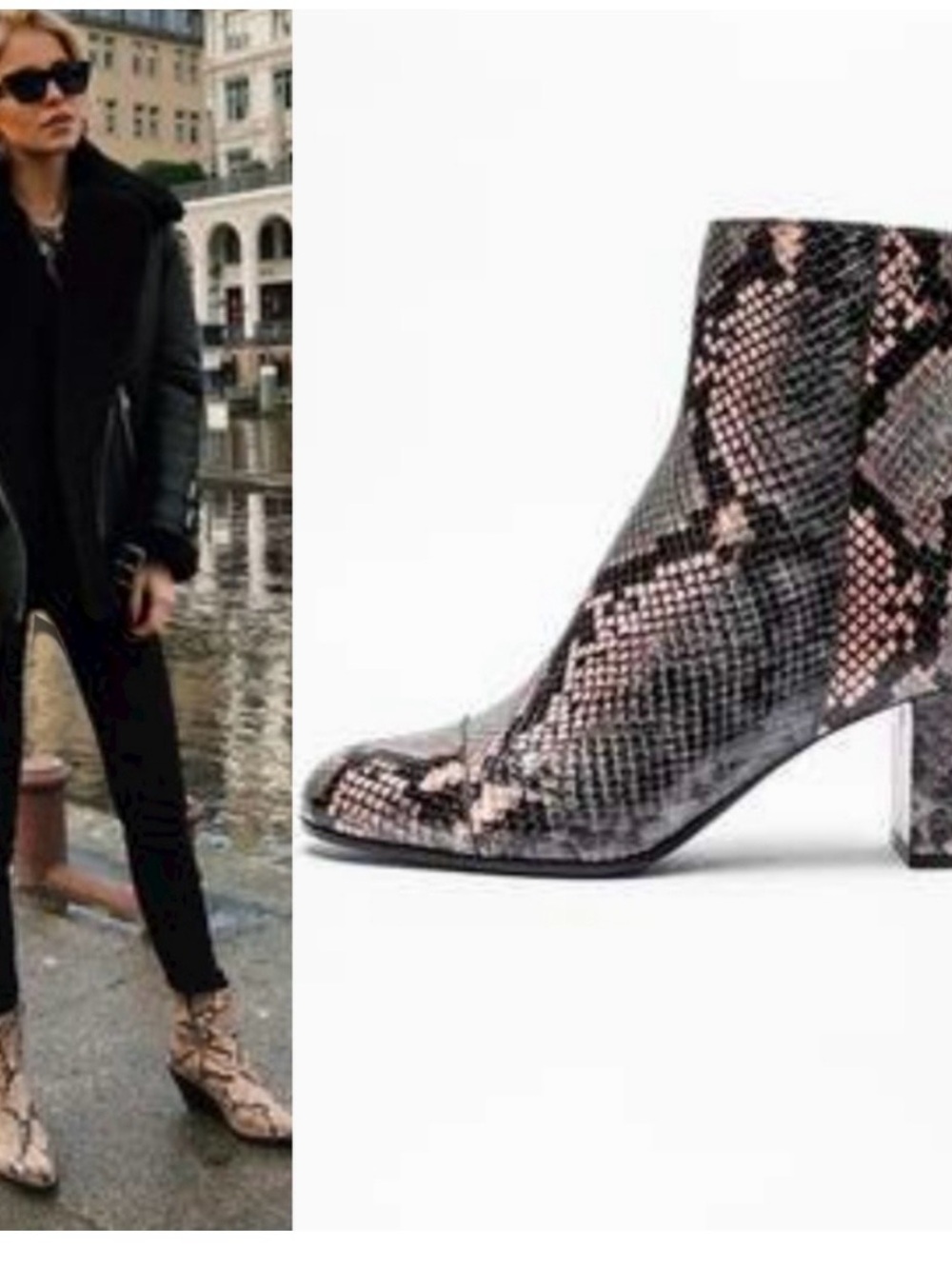 Zadig & Voltaire Bohemian Pink and Black Snake-Print Block Heel Ankle Boots